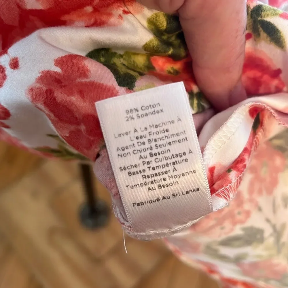 Talbots White and Coral Floral Sleeveless Midi Dress